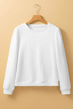 Load image into Gallery viewer, White Textured Puff Long Sleeve Round Neck Top - Fashion Queen - 7