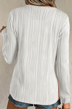 Load image into Gallery viewer, White Textured Wavy Round Neck Long Sleeve Top - Fashion Queen - 10