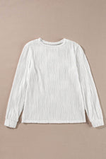 Load image into Gallery viewer, White Textured Wavy Round Neck Long Sleeve Top - Fashion Queen - 13
