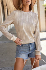 Load image into Gallery viewer, White Textured Wavy Round Neck Long Sleeve Top - Fashion Queen - 23