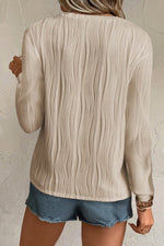 Load image into Gallery viewer, White Textured Wavy Round Neck Long Sleeve Top - Fashion Queen - 27
