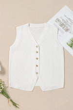Load image into Gallery viewer, White V Neck Buttoned Sweater Vest - Fashion Queen - 15