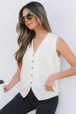 Load image into Gallery viewer, White V Neck Buttoned Sweater Vest - Fashion Queen - 3