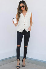 Load image into Gallery viewer, White V Neck Buttoned Sweater Vest - Fashion Queen - 5