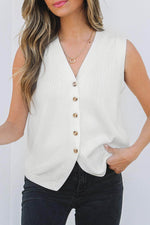 Load image into Gallery viewer, White V Neck Buttoned Sweater Vest - Fashion Queen - 6