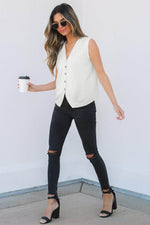 Load image into Gallery viewer, White V Neck Buttoned Sweater Vest - Fashion Queen - 8