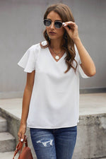 Load image into Gallery viewer, White V Neck Short Sleeve Tee - Fashion Queen - 3