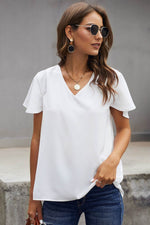 Load image into Gallery viewer, White V Neck Short Sleeve Tee - Fashion Queen - 4