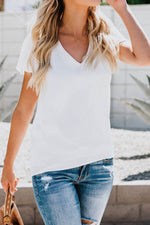 Load image into Gallery viewer, White V Neck Short Sleeve Tee - Fashion Queen - 5
