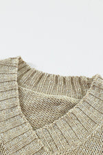 Load image into Gallery viewer, White V neck Drop Shoulder Knitted Sweater - Fashion Queen - 17
