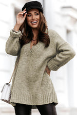 Load image into Gallery viewer, White V neck Drop Shoulder Knitted Sweater - Fashion Queen - 6