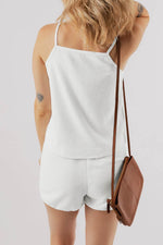 Load image into Gallery viewer, White Waffle Knit Textured Spaghetti Straps Cami and Shorts Set - Fashion Queen - 2