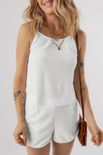 Load image into Gallery viewer, White Waffle Knit Textured Spaghetti Straps Cami and Shorts Set - Fashion Queen - 5