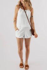Load image into Gallery viewer, White Waffle Knit Textured Spaghetti Straps Cami and Shorts Set - Fashion Queen - 6
