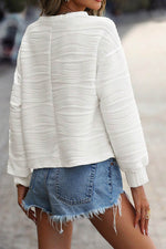 Load image into Gallery viewer, White Wavy Texture Drop Shoulder Long Sleeve Top - Fashion Queen - 3