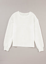 Load image into Gallery viewer, White Wavy Texture Drop Shoulder Long Sleeve Top - Fashion Queen - 8