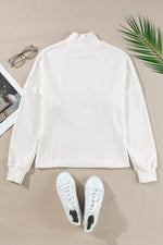 Load image into Gallery viewer, White Zipped Neck Pullover Drop Shoulder Sweatshirt - Fashion Queen - 18