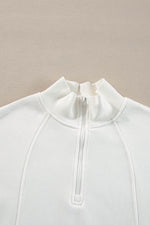 Load image into Gallery viewer, White Zipped Neck Pullover Drop Shoulder Sweatshirt - Fashion Queen - 19
