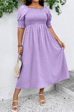 Load image into Gallery viewer, Wisteria Swiss Dot Smocked Frilled Neckline Short Sleeve Plus Size Dress - Fashion Queen - 3