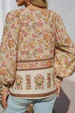 Load image into Gallery viewer, Yellow Floral Print Tie Neck Lantern Sleeve Blouse - Fashion Queen - 2