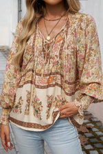Load image into Gallery viewer, Yellow Floral Print Tie Neck Lantern Sleeve Blouse - Fashion Queen - 3
