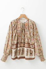 Load image into Gallery viewer, Yellow Floral Print Tie Neck Lantern Sleeve Blouse - Fashion Queen - 7