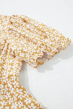 Load image into Gallery viewer, Yellow Floral Short Sleeve V Neck Frilly Tiered Mini Dress - Fashion Queen - 21