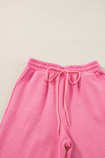 Load image into Gallery viewer, Black Textured Loose Fit T Shirt and Drawstring Pants Set