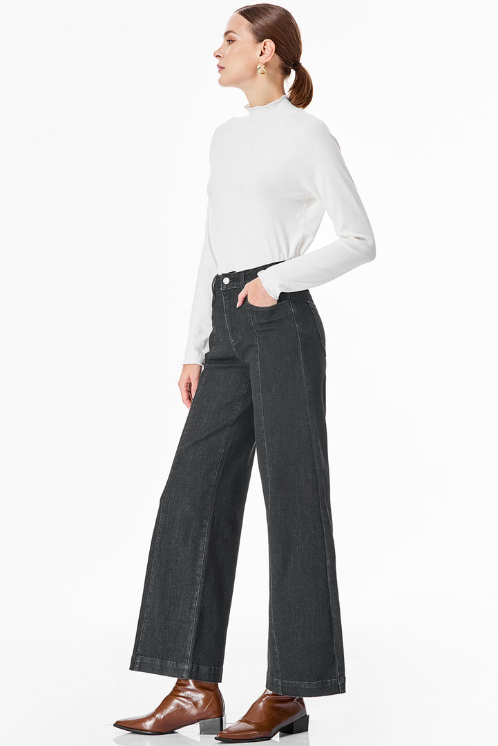 Dark Blue Plain Seam Detail Flared Bottom Ankle Length Jeans