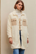 Load image into Gallery viewer, Blue Contrast Flap Pocket Single Breasted Teddy Coat - Fashion Queen