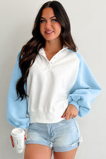Load image into Gallery viewer, Beau Blue Colorblock Snap Buttons Pullover Sweatshirt