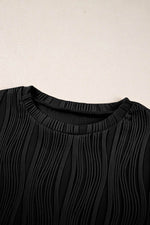 Load image into Gallery viewer, White Textured Wavy Round Neck Long Sleeve Top - Fashion Queen