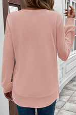 Load image into Gallery viewer, Gossamer Pink Rounded Hem Waffle Long Sleeve Top