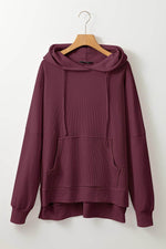 Load image into Gallery viewer, Gray Waffle Knit Fleece Lined High Low Oversized Hoodie - Fashion Queen