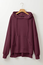 Load image into Gallery viewer, Gray Waffle Knit Fleece Lined High Low Oversized Hoodie - Fashion Queen