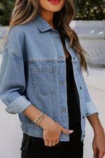 Load image into Gallery viewer, Light Blue Washed Oversize Pocketed Denim Jacket - Fashion Queen