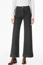 Load image into Gallery viewer, Dark Blue Plain Seam Detail Flared Bottom Ankle Length Jeans