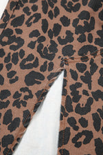 Load image into Gallery viewer, Brown Leopard Denim Frayed Split Denim Midi Skirt - Fashion Queen - 11