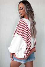 Load image into Gallery viewer, White Stripe Colorblock Patchwork Contrast Stitching Oversize Sweatshirt