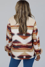 Load image into Gallery viewer, Multicolour Western Aztec Striped Patchwork Double Flap Pocket Raw Hem Shacket