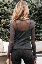 Load image into Gallery viewer, Black Metallic Glitter Mesh Long Sleeve Top