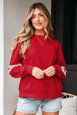 Load image into Gallery viewer, Fiery Red Varsity Striped Detail Drop Shoulder Oversized Sweatshirt