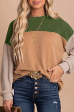 Load image into Gallery viewer, Multicolor Color Block Long Sleeve Ribbed Loose Top