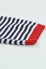 Load image into Gallery viewer, Fiery Red Contrast Trimmed Striped Drop Shoulder Sweater - Fashion Queen