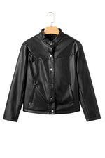 Load image into Gallery viewer, Black Faux Leather Buttoned Front Boxy Jacket
