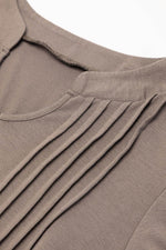 Load image into Gallery viewer, Fern Green Notched Neck Pleated Puff Sleeve Shift T-shirt Dress - Fashion Queen