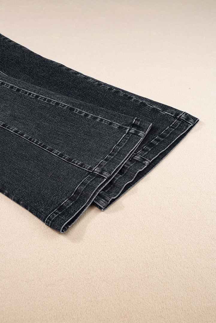 Dark Blue Plain Seam Detail Flared Bottom Ankle Length Jeans