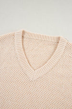 Load image into Gallery viewer, Jungle Green Loose Eyelet V Neck Drop Shoulder Sweater - Fashion Queen