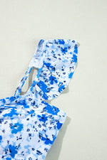 Load image into Gallery viewer, Blue Floral Ruffled Strap Lace-up Hollow Out One Piece Swimsuit - Fashion Queen