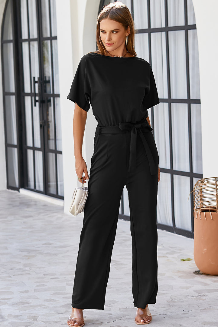 Blue Belted Wide Leg Jumpsuit